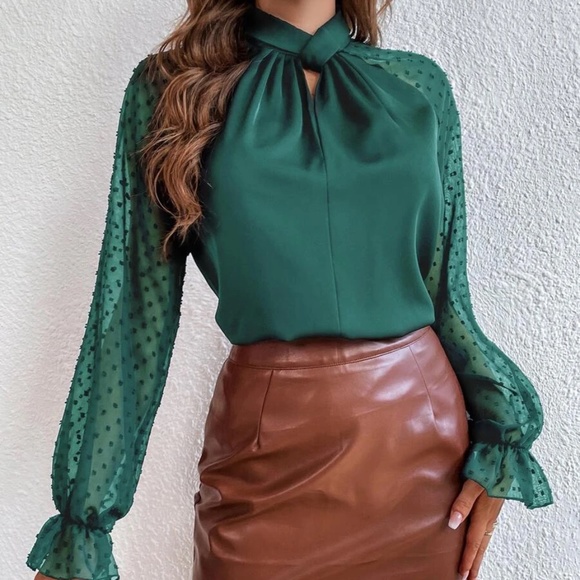 Classic Swiss Dot Sheer Sleeve Blouse - Picture 5 of 8